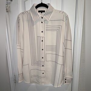 Lafayette 148 New York silk Shirt in Cream with Black Lines